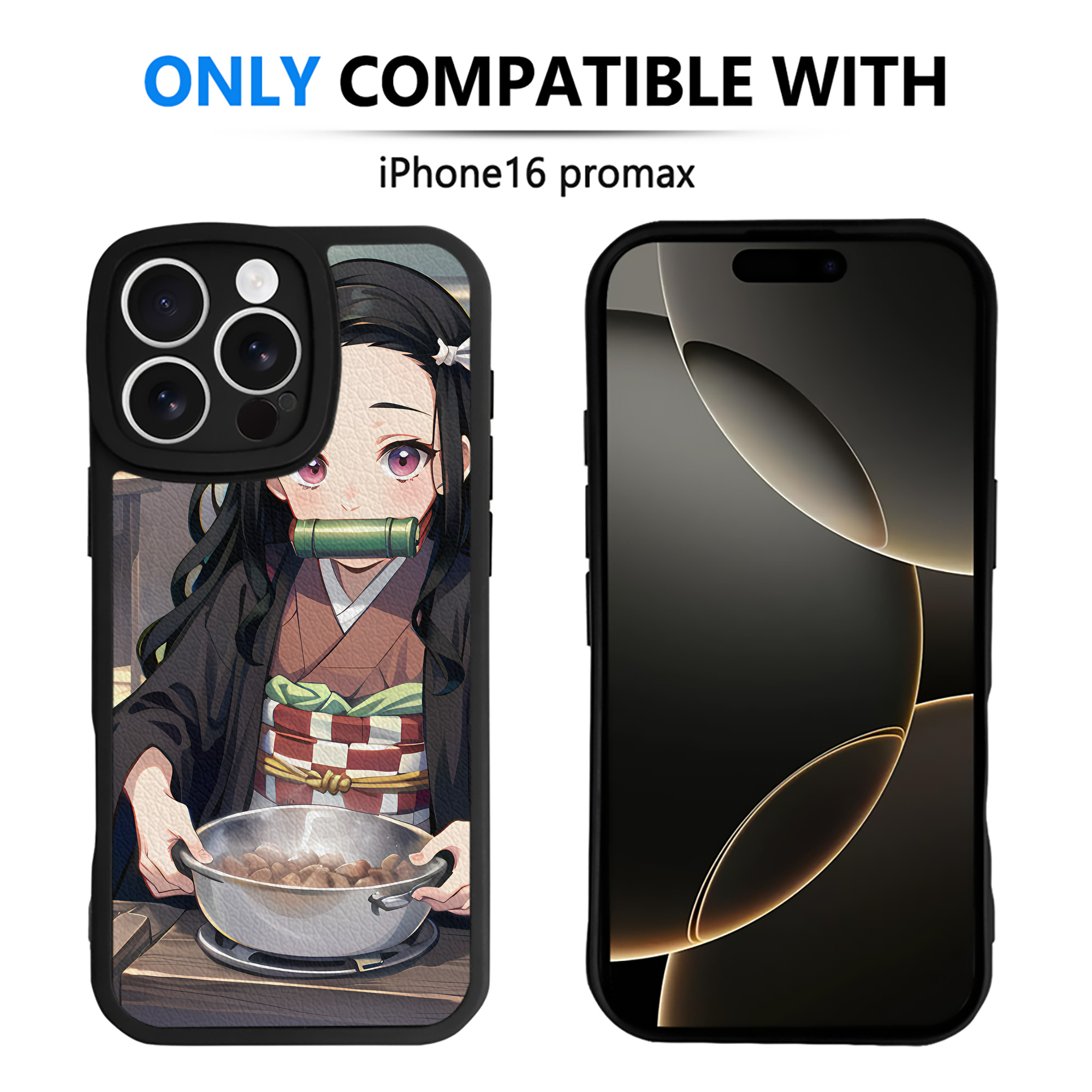 （画像用） 鬼滅の刃（きめつのやいば）竈門 禰󠄀豆子／かまど ねずこ Kamado Nezuko 【iPhone 16シリーズ対応】シリコンスマホケース（レザー調） 材質：シリコン
